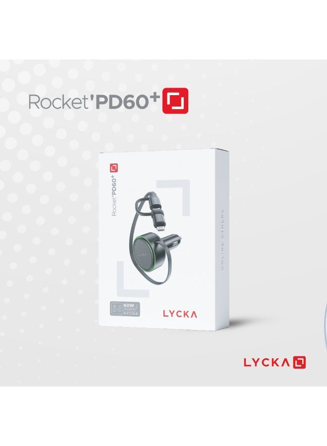 Lycka Rocket PD60+ 60W Type-C & Lighting Fast Car Charger with Built-in 2-in-1 Cable - Image 5